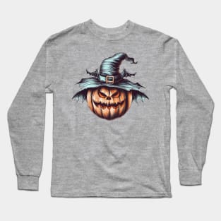 Gothic halloween pumpkin with witch hat Long Sleeve T-Shirt